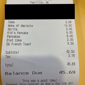 Early Bird Shadow Lake - Receipt for family of 4 - Breakfast & Brunch Near Me - Papillion, Nebraska Early Bird Shadow Lake - Receipt for family of 4 - Breakfast & Brunch Near Me - Papillion, Nebraska