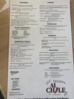Menu photo 3 Al Chile San Fernando Valley, CA