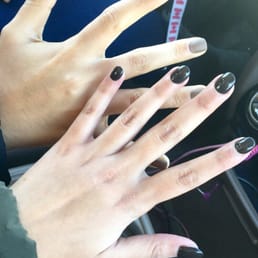 My friend got a matte nail color, while I got a full set acrylic, dark grey nail color. It's a shame it only lasted for 3days. My friend got a matte nail color, while I got a full set acrylic, dark grey nail color. It's a shame it only lasted for 3days.