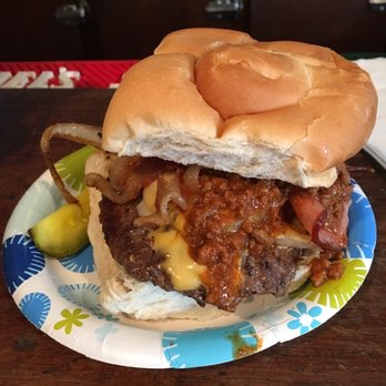 Burke's Grill - a hamburger on a paper plate - Dive Bars Near Me - Webster, New York