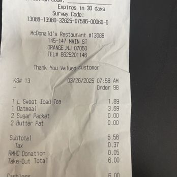 McDonald's - Receipt - Fast Food Near Me - Orange, New Jersey McDonald's - Receipt - Fast Food Near Me - Orange, New Jersey
