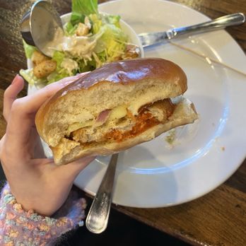 Busboys and Poets - Vegan "Chicken" Sandwich Caesar Salad* - New American Near Me - Washington, DC, District of Columbia