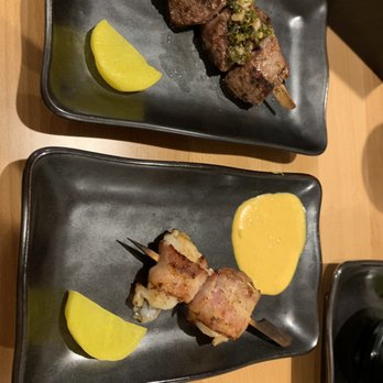 Haru - Yakatori - beef with chimchirri sauce and scallops wrapped in bacon yumminess - Ramen Near Me - Reno, Nevada Haru - Yakatori - beef with chimchirri sauce and scallops wrapped in bacon yumminess - Ramen Near Me - Reno, Nevada