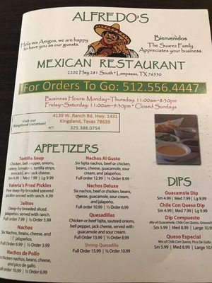Menu photo 3 Alfredo's Mexican Restaurant Lampasas, TX Menu photo 3 Alfredo's Mexican Restaurant Lampasas, TX