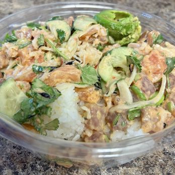 Pokeworks - Large Poke Bowl - Large (3 Proteins) with Spicy tuna, Spicy Salmon, and lobster surimi. - Poke Near Me - Fullerton, California Pokeworks - Large Poke Bowl - Large (3 Proteins) with Spicy tuna, Spicy Salmon, and lobster surimi. - Poke Near Me - Fullerton, California