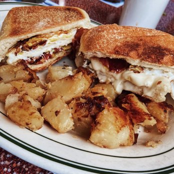 Plaza Diner - Bacon egg and cheese panini and a side of home fries (breakfast special) - Diners Near Me - Hudson, New York