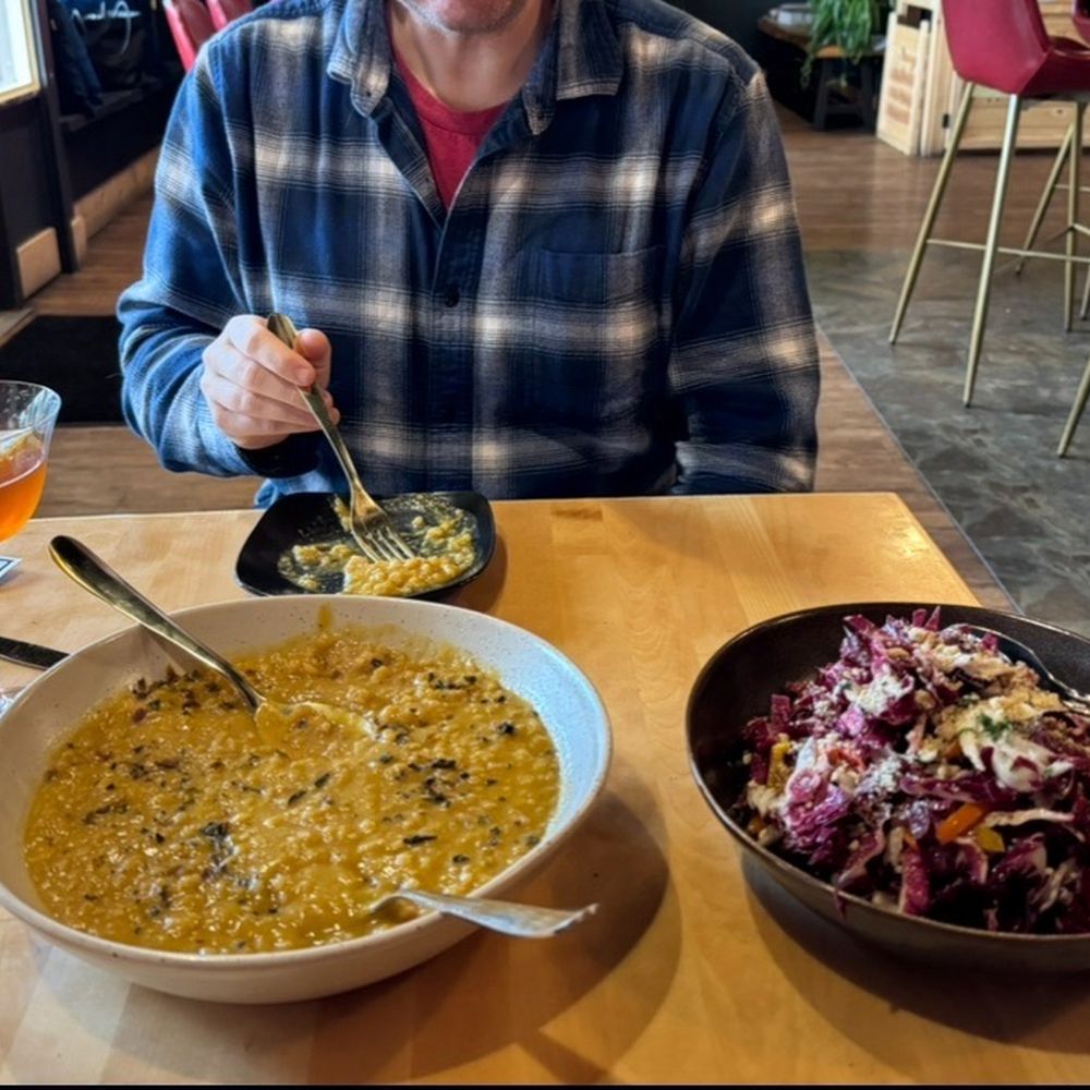 Butternut squash risotto (special from the "small plates" menu) and burrata salad. Butternut squash risotto (special from the "small plates" menu) and burrata salad.
