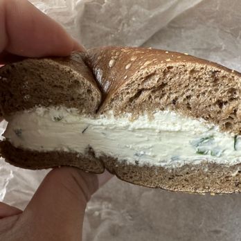 Bubbe's Fine Bagels - Pumpernickel with onion/chive schmear.  Ohhhh yeahhhh. - Bagels Near Me - Tucson, Arizona