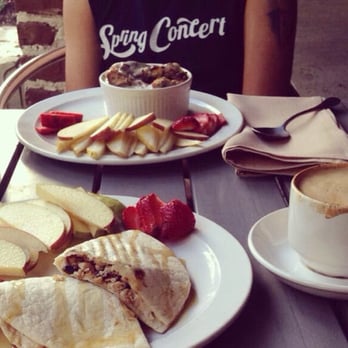 Green Bliss - Post-early morning yoga breakfast a few weeks ago! I had the sweet quesadilla and my friend had the mushroom bread pudding. - Coffee & Tea Near Me - Fullerton, California