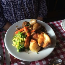 The Gardeners Arms - Sunday roast. Pork with cracking and Yorkshire pudding.