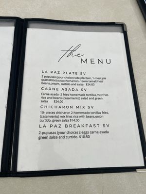 Menu photo 3 Pupuseria La Paz Yreka, CA