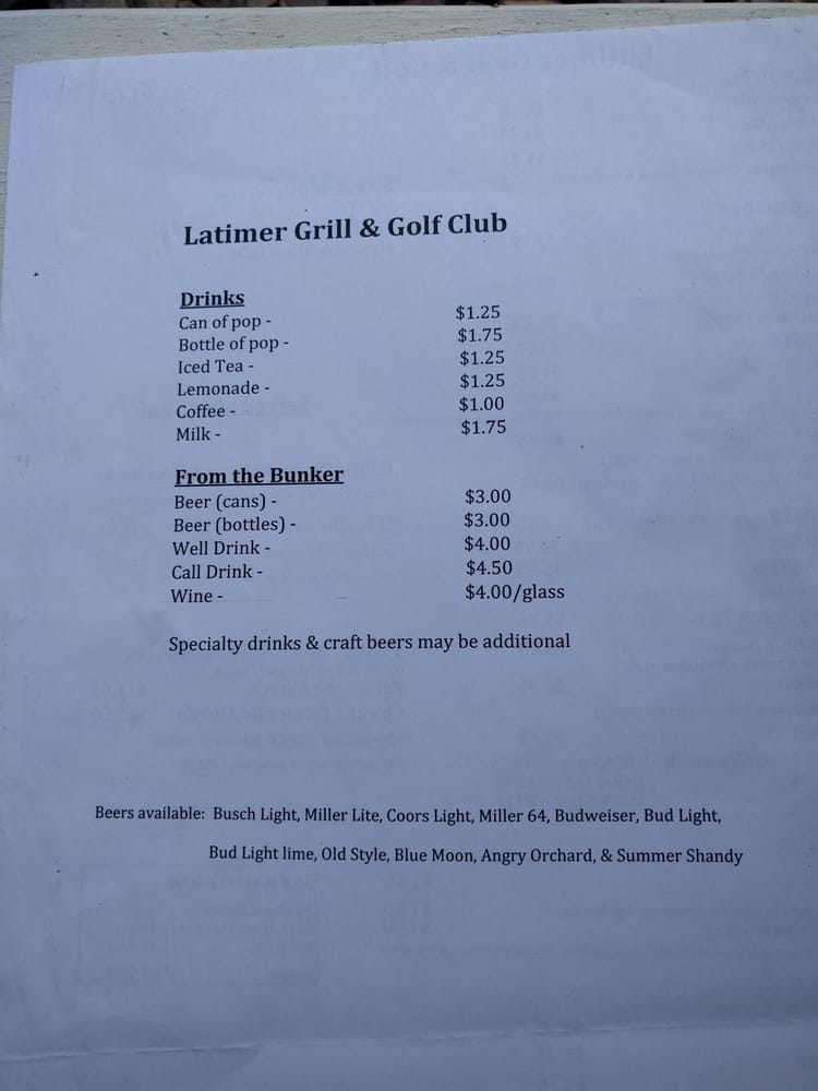 LATIMER GRILL & GOLF 125 East St, Latimer, Iowa Desserts Restaurant Reviews Phone Number