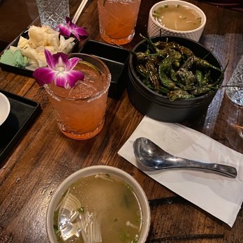 Sandfish - Miso soup, shishito peppers and the calcifer cocktail - Sushi Bars Near Me - Palm Springs, California Sandfish - Miso soup, shishito peppers and the calcifer cocktail - Sushi Bars Near Me - Palm Springs, California