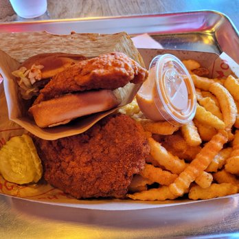 Main Chick Hot Chicken - combo #1, sandwich, tenders, fries, pickles and MC sauce - Chicken Shop Near Me - Carlsbad, California Main Chick Hot Chicken - combo #1, sandwich, tenders, fries, pickles and MC sauce - Chicken Shop Near Me - Carlsbad, California