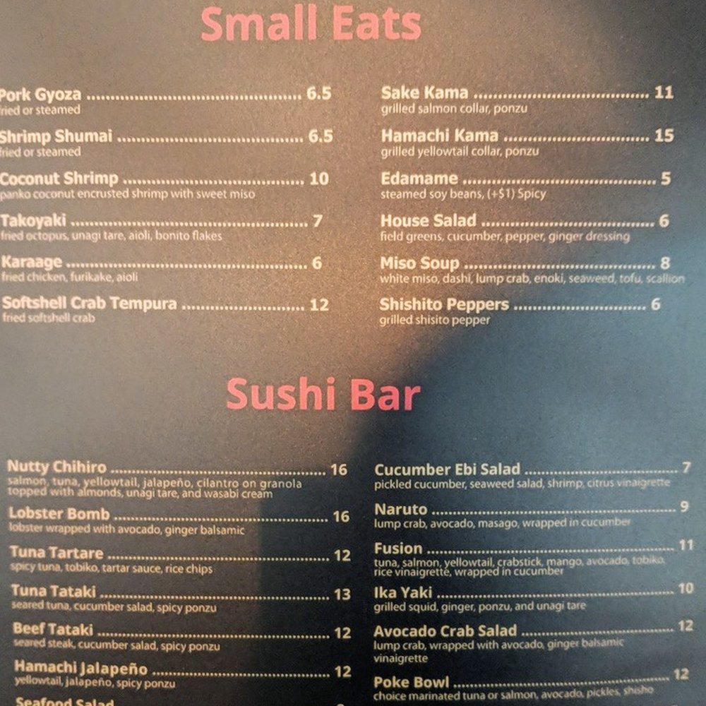 Chihiro Sushi & Bar - Menu - page 1 - Sushi Bars Near Me - Euless, Texas