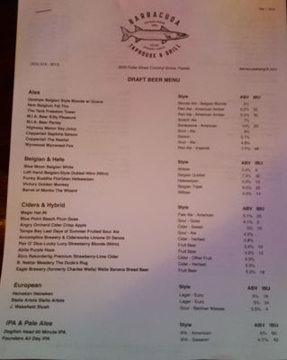 Menu photo 4 Barracuda Taphouse & Grill Coconut Grove, FL