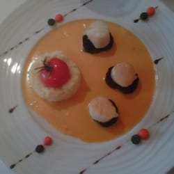 Le Saint-Laurent - Saint Jacques et rouelle de brochet à l'encre de seiche, avec risotto crémeux