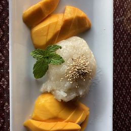 Mango  sticky rice  Served warm. Simple but quite delicious!