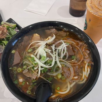 Nha Trang Vietnamese Cuisine - Bun Bo Hue with pork blood cakes and Thai tea - Noodles Near Me - Pasadena, California Nha Trang Vietnamese Cuisine - Bun Bo Hue with pork blood cakes and Thai tea - Noodles Near Me - Pasadena, California