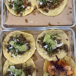 Al pastor, steak trompo, shrimp Al pastor, steak trompo, shrimp