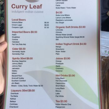 Curry Leaf Cafe - Drink menu - Indian Near Me - Elwood, VIC