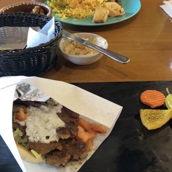 Ta'bleyah Mediterranean Cuisine - Gyro (big basket of fries were to the side), hummus and some items from the buffet - Mediterranean Near Me - Spring, Texas