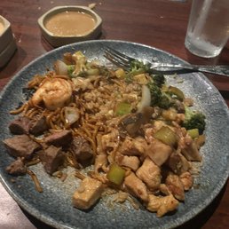 Steak and Chicken Hibachi Dinner. Served with fried rice, noodles, vegetables, and 2 shrimp Steak and Chicken Hibachi Dinner. Served with fried rice, noodles, vegetables, and 2 shrimp