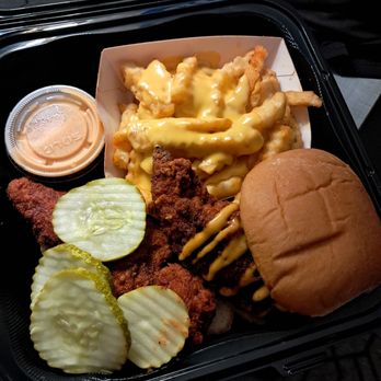 Dave's Hot Chicken - 1 hotslider and one chicken sandwich with cheese fries - Chicken Shop Near Me - Oceanside, California