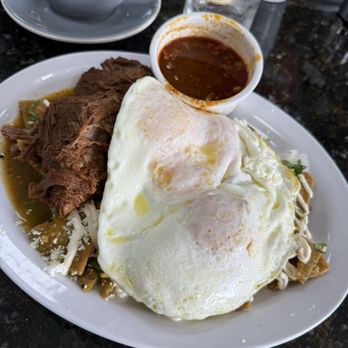 Tata's Cafe - Chilaquiles with 2 Eggs briallia green sauce - Breakfast & Brunch Near Me - Hawthorne, California