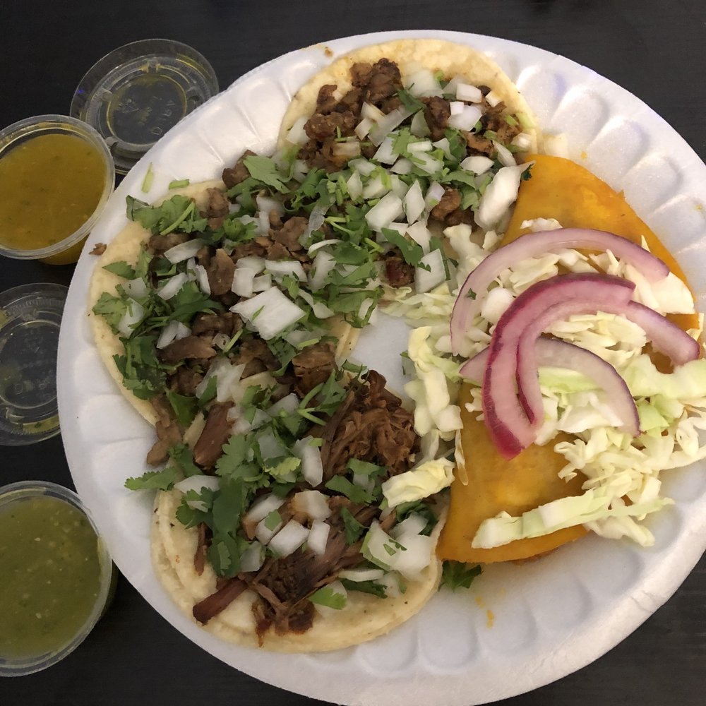 Carne asada, al pastor, birria, and chicharron taco