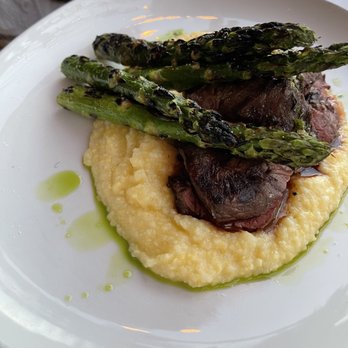 Marzano - Herb Marinated Grilled Hanger Steak with Asparagus and Polenta - Italian Near Me - Oakland, California Marzano - Herb Marinated Grilled Hanger Steak with Asparagus and Polenta - Italian Near Me - Oakland, California