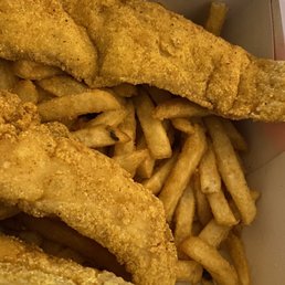 a box of fried fish and fries