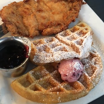 The Pan - Fried chicken and waffles to sink your teeth in ! One of the best chicken and waffles that satisfied my sweet tooth and chicken craving - Pizza Near Me - Gardena, California