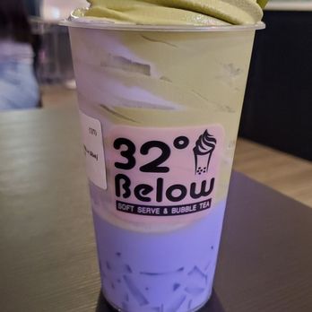 32 Below - Ube fresh milk FloaTea with ube matcha swirled soft serve and lychee jelly - Ice Cream & Frozen Yogurt Near Me - Renton, Washington