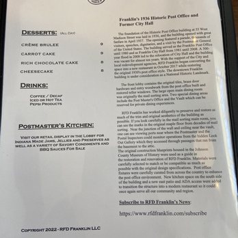 RFD Franklin - Desert list and history of the restaurant - Steakhouses Near Me - Franklin, Indiana