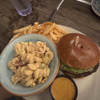 Big Chill Island House - BIG CHILL BURGER with a side of their HAWAIIAN PASTA SALAD - Seafood Near Me - North Myrtle Beach, South Carolina Big Chill Island House - BIG CHILL BURGER with a side of their HAWAIIAN PASTA SALAD - Seafood Near Me - North Myrtle Beach, South Carolina
