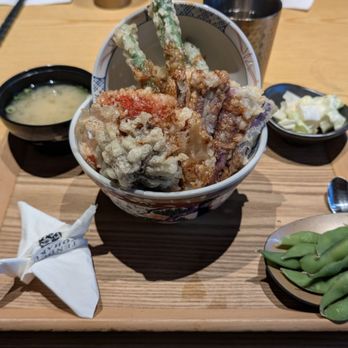 Tendon Kohaku - Vegetarian set! Also delicious (though they give edamame assuming vegan, if you don't say you want the egg specifically) - Japanese Near Me - Bellevue, Washington