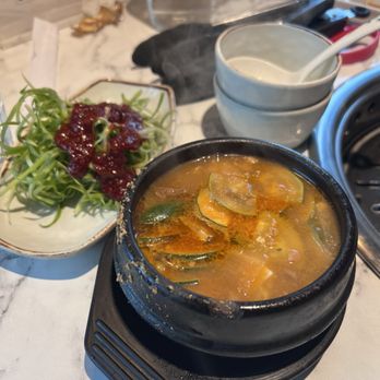 Woobling Korean BBQ - Soup and salad that came with the combo - Korean Near Me - Bellevue, Washington Woobling Korean BBQ - Soup and salad that came with the combo - Korean Near Me - Bellevue, Washington