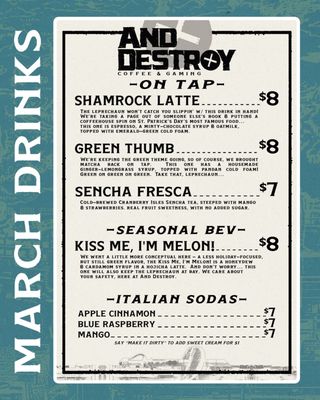 Menu photo 8 And Destroy Coffee & Gaming Los Angeles, CA Menu photo 8 And Destroy Coffee & Gaming Los Angeles, CA