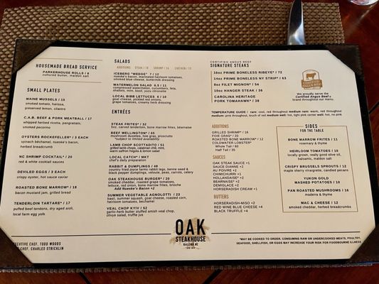 Menu photo 5 Oak Steakhouse Raleigh, NC