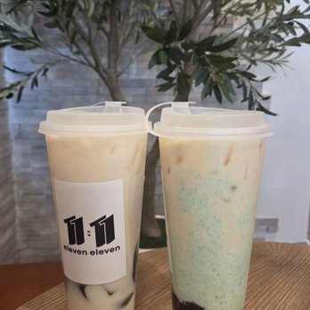 Eleven Eleven Tea - Jasmine Green Milk Tea 5/5 (left). Young Green Rice Milk Tea (Trà Sữa Cốm) 4.5/5 (right). - Coffee & Tea Near Me - Westminster, California