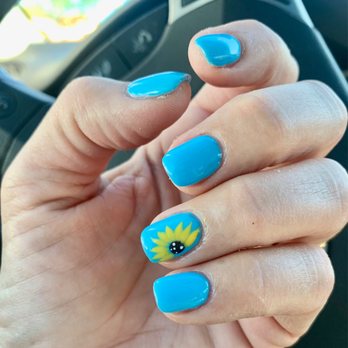 Artistic Nails - Blue with a sunflower #Ukraine - Nail Salons Near Me - Lincoln, California