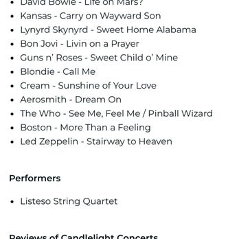 Candlelight Concerts - Song list - Music Venues Near Me - Sacramento, California Candlelight Concerts - Song list - Music Venues Near Me - Sacramento, California