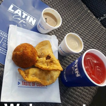 Latin Cafe 2000 - Cuban coffee with evaporated milk, potato ball, beef empanadas, and watermelon juice. - Latin American Near Me - Miami, Florida