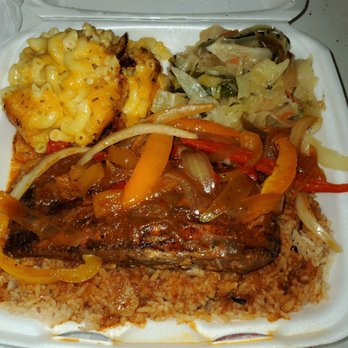 Kingston 11 - Jerk salmon, rice & peas, Mac & cheese and cabbage - Caribbean Near Me - Philadelphia, Pennsylvania Kingston 11 - Jerk salmon, rice & peas, Mac & cheese and cabbage - Caribbean Near Me - Philadelphia, Pennsylvania