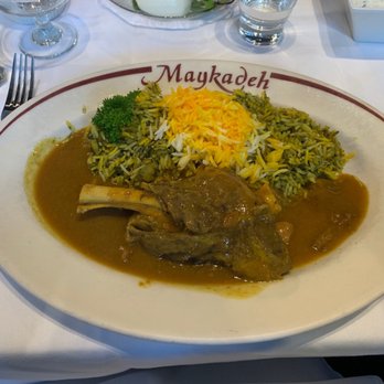 Maykadeh - Baghali Polo (Sunday Only) -- Fava beans, dill, rice, served with lamb shank in a glazed onion saffron sauce. - Persian/Iranian Near Me - San Francisco, California Maykadeh - Baghali Polo (Sunday Only) -- Fava beans, dill, rice, served with lamb shank in a glazed onion saffron sauce. - Persian/Iranian Near Me - San Francisco, California