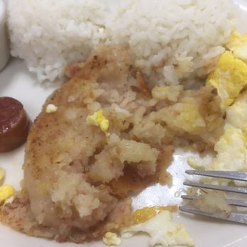 The Beach Hut - A potato patty with corned beef... let me know if you can see any cornbeef - Hawaiian Near Me - Torrance, California The Beach Hut - A potato patty with corned beef... let me know if you can see any cornbeef - Hawaiian Near Me - Torrance, California