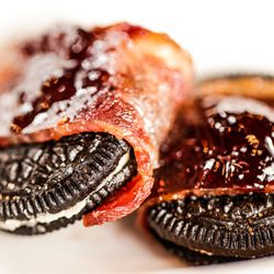 406 BBQ - Oreogasms- Bacon wrapped Oreos covered in huckleberries.