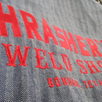 Express Sign & Graphics - Custom Embroidery on a Full Back of Shop Coveralls for Thrasher's Weld Shop - Screen Printing/T-Shirt Printing Near Me