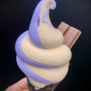 KURIMU - Taro and Earl Grey swirl soft serve in a chocolate waffle cone - Bubble Tea Near Me - Chicago, Illinois KURIMU - Taro and Earl Grey swirl soft serve in a chocolate waffle cone - Bubble Tea Near Me - Chicago, Illinois